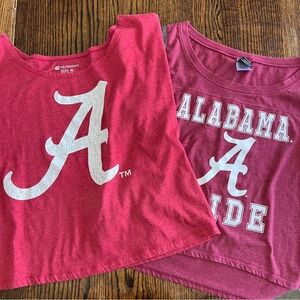 Two Alabama Crimson Tide Cropped Tees Women’s T-shirts L/XL Football Fall SEC